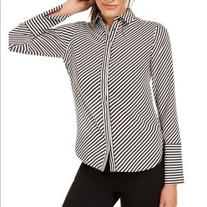Anne Klein Stripe slit cut cuff blouse